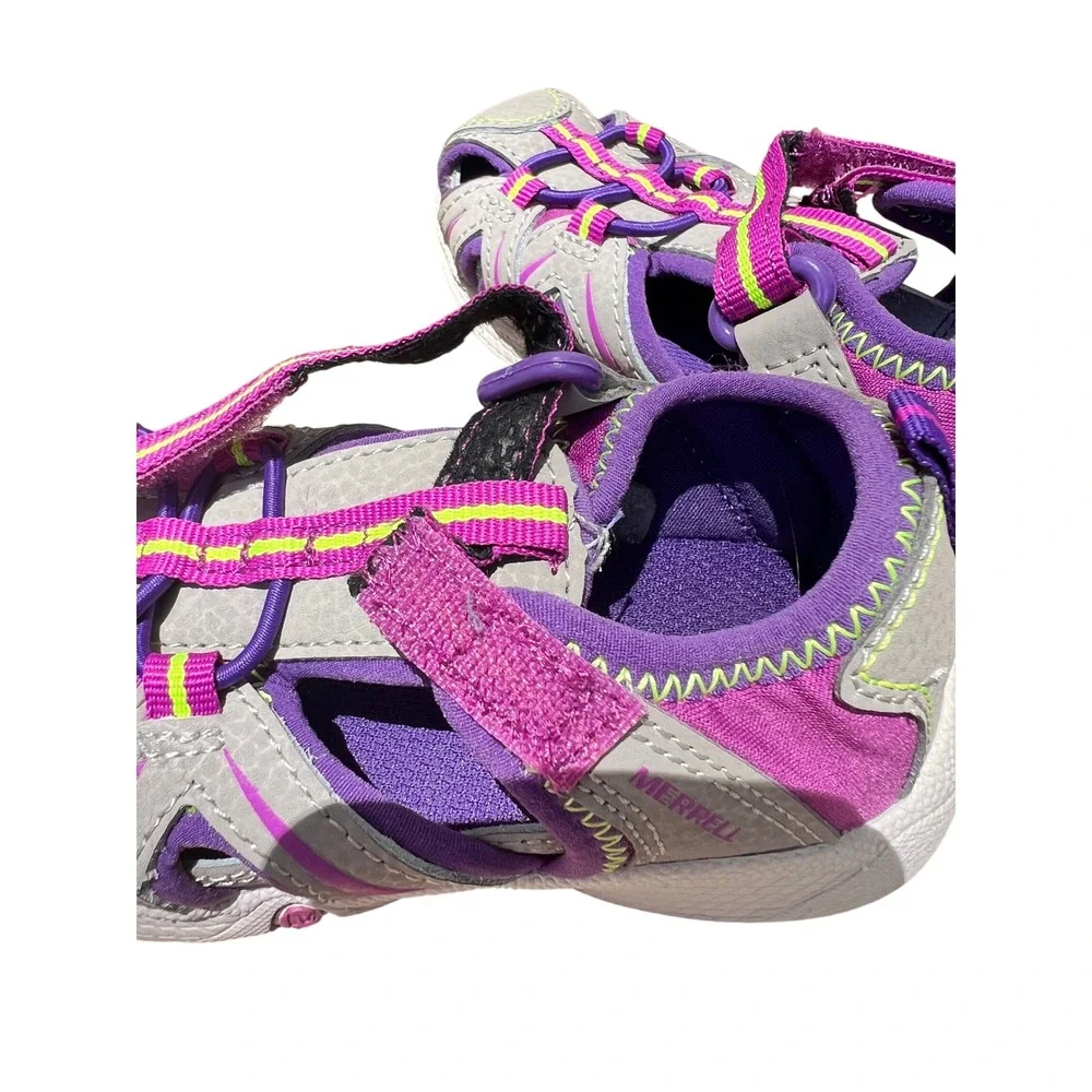 Merrell Hydro Kids Sport Sandals Grey Purple Neon Lime Green ML164504 Size 7W